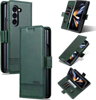 Produktbild von Leder Hülle für Samsung Galaxy Z Fold5, Klapphüllen Brieftasche Magnetverschluss Schutzhülle Grün