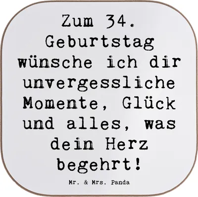 Produktbild von Mr. & Mrs. Panda Untersetzer für Gläser Spruch 34. Geburtstag Glückwünsche - Weiß - Geschenk, Alter, Tischschoner, unvergessliche Momente, Coaster, Tischuntersetzer
