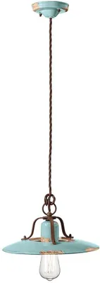 Image de Ferroluce Country Lampe à suspendre en céramique Ø 30cm bleue ronde