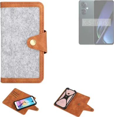 Produktbild von K-S-Trade Handyhülle kompatibel mit Oppo K11x Schutzhülle Filz-Hülle Kunst-Leder hellgrau braun (1x)