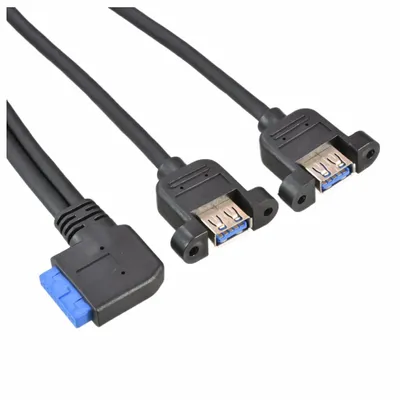 Produktbild von J04 Internes USB 3.0 Verlängerungskabel – 19-Pin Pfostenbuchse auf 2× USB 3.0, Mainboard Frontpanel Adapter