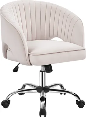 Produktbild von Yaheetech Bürostuhl mit Samtbezug, Ergonomischer Schreibtischstuhl mit Armlehnen, Drehstuhl mit Rollen, Polsterstuhl Höhenverstellbar, Bürosessel mit Schaukelfunktion drehbar Cremeweiß