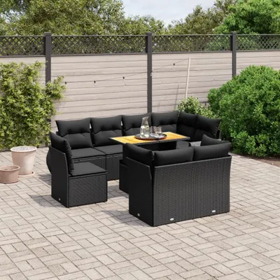 Produktbild von Design 9-tlg. Garten-Sofagarnitur mit Kissen Schwarz Poly Rattan, Gartenmöbel-Sets 2024 Neu