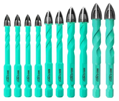 Obrázok produktu pre Vŕtačka na keramiku, sada 10 diamantových vrtákov, 6 mm x 4 + 8/10/12 mm, určená na vŕtanie do dreva, plastu a muriva