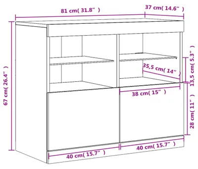 Zdjęcie produktu dla vidaXL Kredens z oświetleniem LED betonowy szary 81x37x67 cm