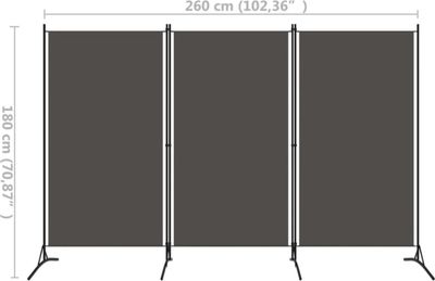 vidaXL 3-częściowa przegroda do pokoju antracyt 260x180 cm