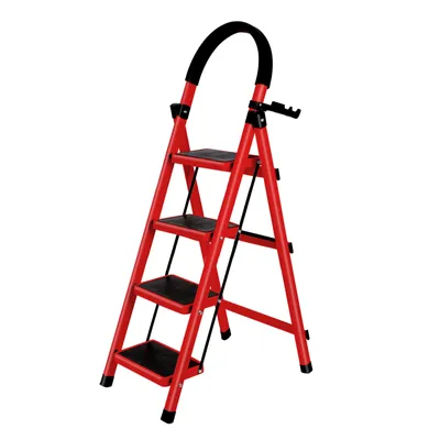 Produktbild von Trittleiter 4 Stufen Klappbar,Klappleiter Anti-Rutsch Trittflächen,Klapptritt Haushaltstritt Stahl Kleine Leiter für Haushalt & Büro 133x74x39cm Rot