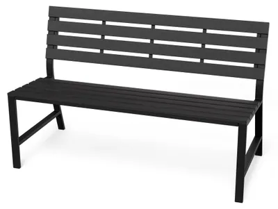 Produktbild von di volio Gartenbank TARZO - Schwarz, Sitzbank mit Lehne für Garten und Terrasse, Parkbank aus wetterfestem PS-Board in Holzoptik, 130 cm