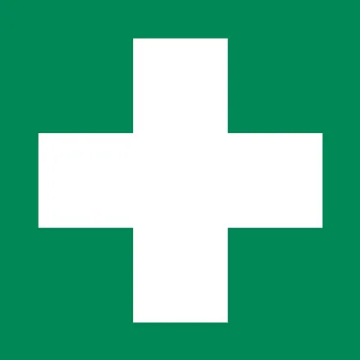Produktbild von 2 Stück Aufkleber Rettungszeichen Grün mit weißem Kreuz für Erste Hilfe Einrichtungen 10,5x10,5 cm