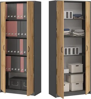 Image de BDW, Armoire avec 5 étagères, Tom, graphite / chêne wotan, 180x75x35cm