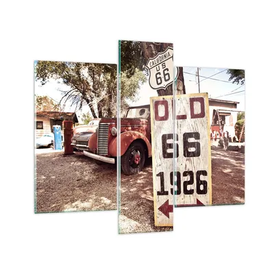 Produktbild von Bilder auf glas - Straße alt 66 USA - 95x80cm - Glasbilder - Wandbilder - Kunstdruck - zum Aufhängen bereit - Wanddekoration aus Glas - Glas Bilder - Wandbild auf Glas - 3 Teile - GCB95x80-3562