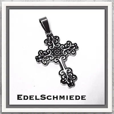 Produktbild von Edelschmiede925 Anhänger aus Edelstahl mit floralem Motiv, Kreuz