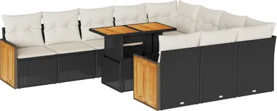 Image de vidaXL Ensemble de salon de jardin 11 pièces avec coussins noir poly rotin