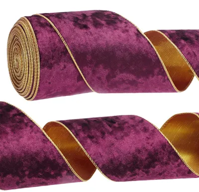 Fluwelen Band mit Draht, goldgequetscht, 10,5 cm x 10 m, dunkelbraun