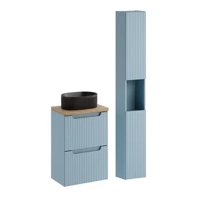 Produktbild von Badmöbel-Set Hochschrank 2 Türen Mit  Aufsatzwaschbecken & Unterschrank 60 cm , Nova Denim N BM372 - Denim