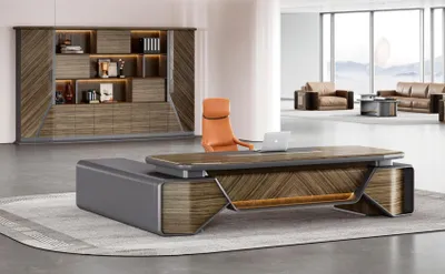 Produktbild von Designer Braun-Grauer Schreibtisch Robuster Aktenschrank 2tlg Möbel Set