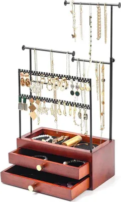 Produktbild von Famanu Schmuckständer höhenverstellbar mit Schubladen - Holzschmuckbox - Schwarz