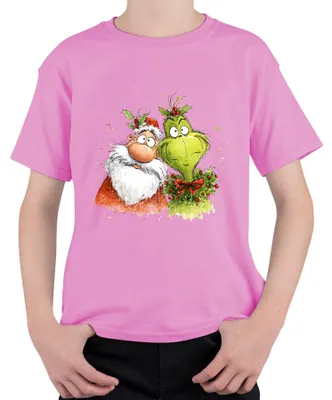 Produktbild von Grinch Weihnachtsmann lustig Weihnachten Kranz Geschenk Cartoon Kinder T-Shirt, Pink, 104