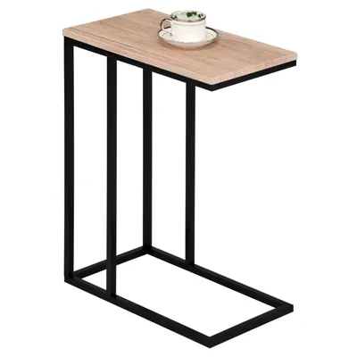 Produktbild von Beistelltisch DEBORA, praktischer Wohnzimmertisch in C-Form, schöner Couchtisch Tischplatte rechteckig in Wildeiche, eleganter Sofatisch mit Metallgestell in schwarz