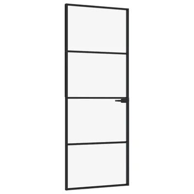 Image de vidaXL Porte intérieure noire 76x201,5 cm verre trempé & aluminium mince