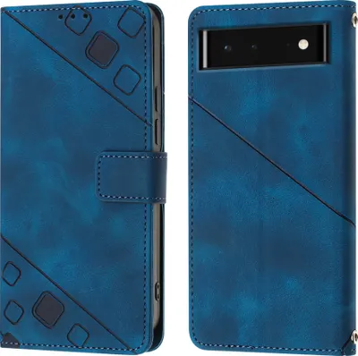 Produktbild von Hülle für Google Pixel 6 Prägung Flip Leder Brieftasche Schutzhülle mit Ständer Blau