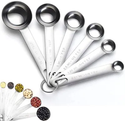 Immagine prodotto di Set di misurini - 6 pezzi - - 15 ml - Misurazioni precise - Ideale per la pasticceria - Robusta costruzione - Metallo - Finitura lucida - Per la cucina