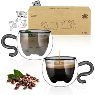 Produktbild von Espressotassen Set Glas Doppelwandig 130ml Schwarz 2er Set