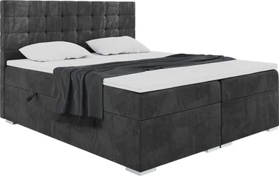 Produktbild von MEBLINI Boxspringbett mit Bettkasten - Gepolstert Doppelbett mit Matratze und Topper - Polsterbett mit Stauraum - Bett mit Kopfteil - Stauraumbett - CLAUDIA - 200x200 - H3/Schwarz Samt