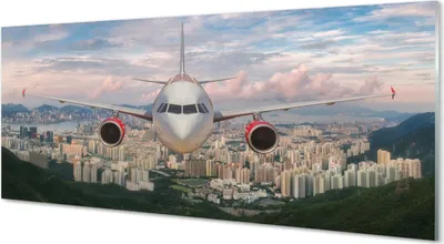 Produktbild von Glasbilder 125x50 Wandkunst City nach oben Flugzeug