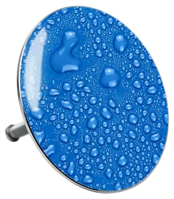 Produktbild von Badewannenstöpsel Tautropfen Blau, Stöpsel für Badewannen, deckt den gesamten Abflussbereich ab, universell mit Motiv