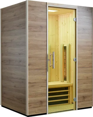 Produktbild von Infraworld Infrarotkabine TrioSol Basel 145 Eiche Dekor 145x115cm mit 2 ABC-Strahler Salzverdampfer