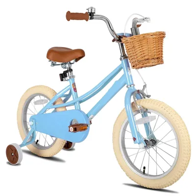 Image de Vélo pour enfants - Vélo rétro pour filles, 18 pouces, avec stabilisateurs, panier et frein à rétropédalage, couleur bleue