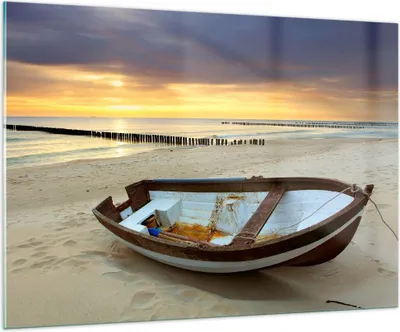 Produktbild von Bilder auf glas - Strand Boot Ostsee Sommer - 100x70cm - Glasbilder - Wandbilder - Kunstdruck - zum Aufhängen bereit - Wanddekoration aus Glas - Glas Bilder - Wandbild auf Glas - GAA100x70-0515