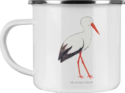 Produktbild von Mr. & Mrs. Panda Teetasse Storch - Weiß - Geschenk, emaillebecher, Lustige Sprüche, Pott, Geburt, Mutter, Baby, Teebecher, Haferl, Schwangerschaft, Emaille Tasse, Mütter