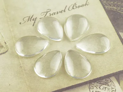 Produktbild von Vintageparts Cabochon Tropfen Glas klar 18x13 mm, 6 Stück