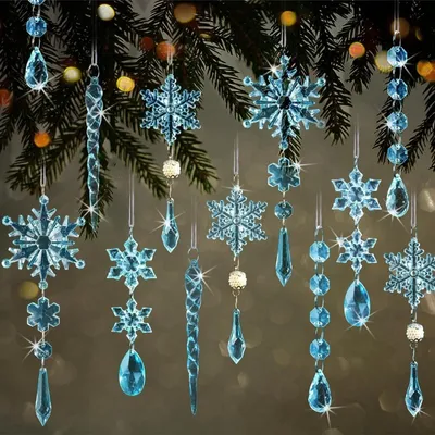 Produktbild von 32 Stück Acryl Eiszapfen Schneeflocke Eistropfen Anhänger,Weihnachtsbaum Kristall Dekorationen,Weihnachtenbaum ,Weihnachtsbaumschmuck,Kristallschneeflocke für die Weihnachtsbaumparty