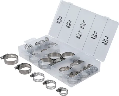 Image de BGS Assortiment de colliers de serrage inoxydables Ø 16 - 38 mm 26 pces - 8055-1