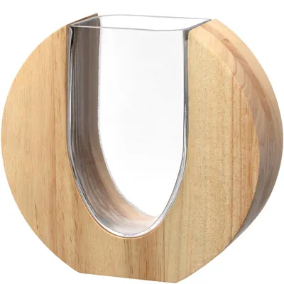 Glas-Holz-Vase, handgefertigt, 19 cm, braun, 1 Stück