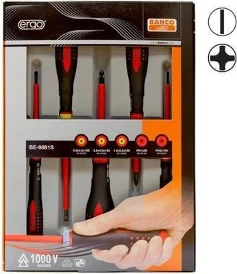 Immagine prodotto di Bahco Ergo Elektriker Schraubendreher-Set 5teilig Schlitz, Kreuzschlitz Phillips (BE-9881S)