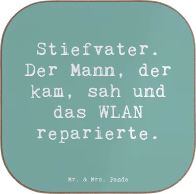 Produktbild von Mr. & Mrs. Panda Tischschoner Spruch Stiefvater Held - Meeresbrise - Geschenk, Verwandte, Weihnachten, Stiefkinder, Untersetzer Gläser, Holzuntersetzer, gläseruntersetzer