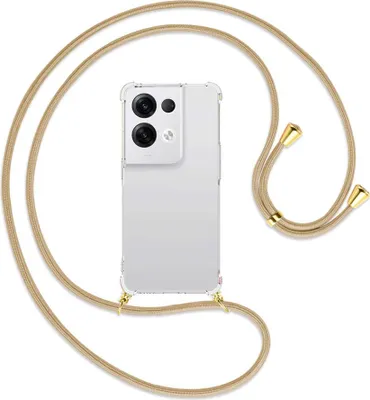 Produktbild von Handykette Backcover-Schutzhülle mit Band (Metall goldfarben) für Oppo Reno8 Pro 5G (6.62'') - caramel
