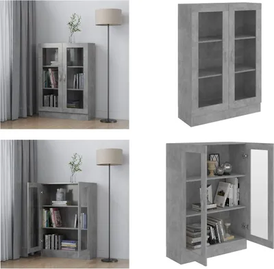 Produktbild von vidaXL Vitrinenschrank Betongrau 82,5x30,5x115 cm Holzwerkstoff - Vitrinenschrank - Vitrinenschränke - Bücherschrank - Bücherschränke