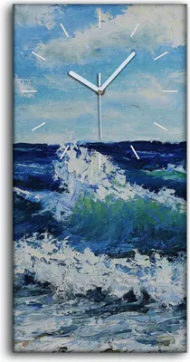 Produktbild von Dekor Leinwand Uhr Wandbilder 30x60 Kunst Gemälde Landschaft Meereswellen - weiße Hände