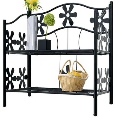 Productafbeelding van Metal plantenrek met 2 planken, etagère voor balkon, tuin of terras, ideaal voor bloemen en planten