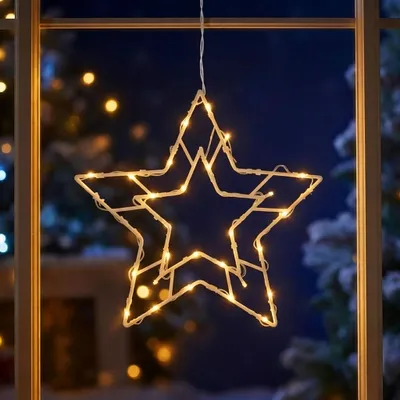 Obrázok produktu pre LED obraz na okno s dvojitým časovačom - Otec Vianoc - dekorácia na okno Silueta Otca Vianoc teplá biela podsvietená