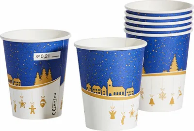 Produktbild von 375x Heißgetränkebecher Winterlandschaft Pappe mit Eichstrich bis 90°C 200ml