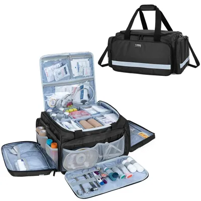 Produktbild von Notfalltasche mit abnehmbaren Trennwänden, rutschfestem Boden, Schwarz, 49x32x22,1 cm