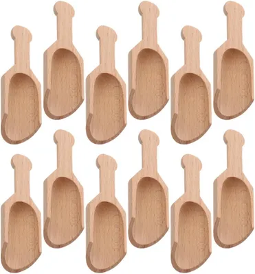 Produktbild von 12 kleine Gewürzlöffel aus Buchenholz, 8 x 3 cm, als Salz- und Teelöffel für Küche, Haushalt und Restaurant