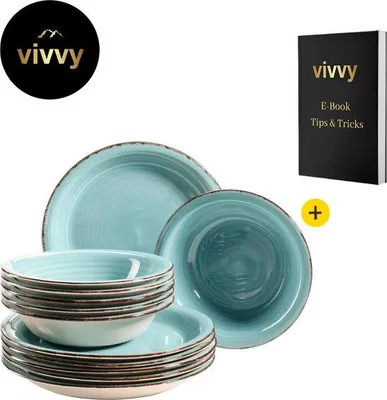 Image de Service de table turquoise pour 6 personnes, porcelaine vintage