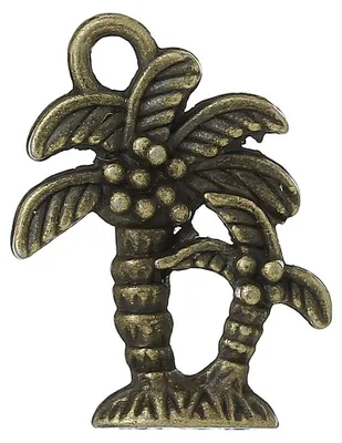 Charm Anhänger Palme aus Metall in Altmessing, 18 x 14 mm, 10 Stück Set für Schmuckherstellung.